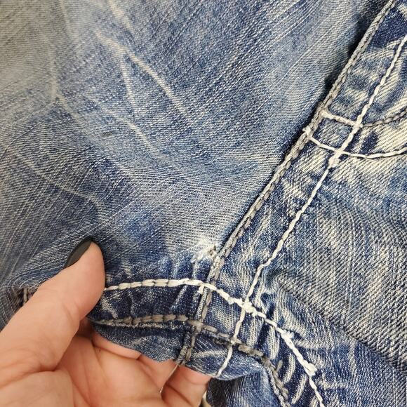 Request Jeans | Distressed Worked-In Flap Back Pocket Relaxed Straight Leg Jeans - Picture 8 of 11